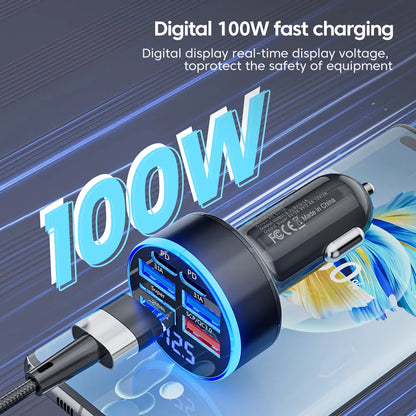 Ładowarka Samochodowa 100W 6-Port USB/USB-C – Szybkie Ładowanie